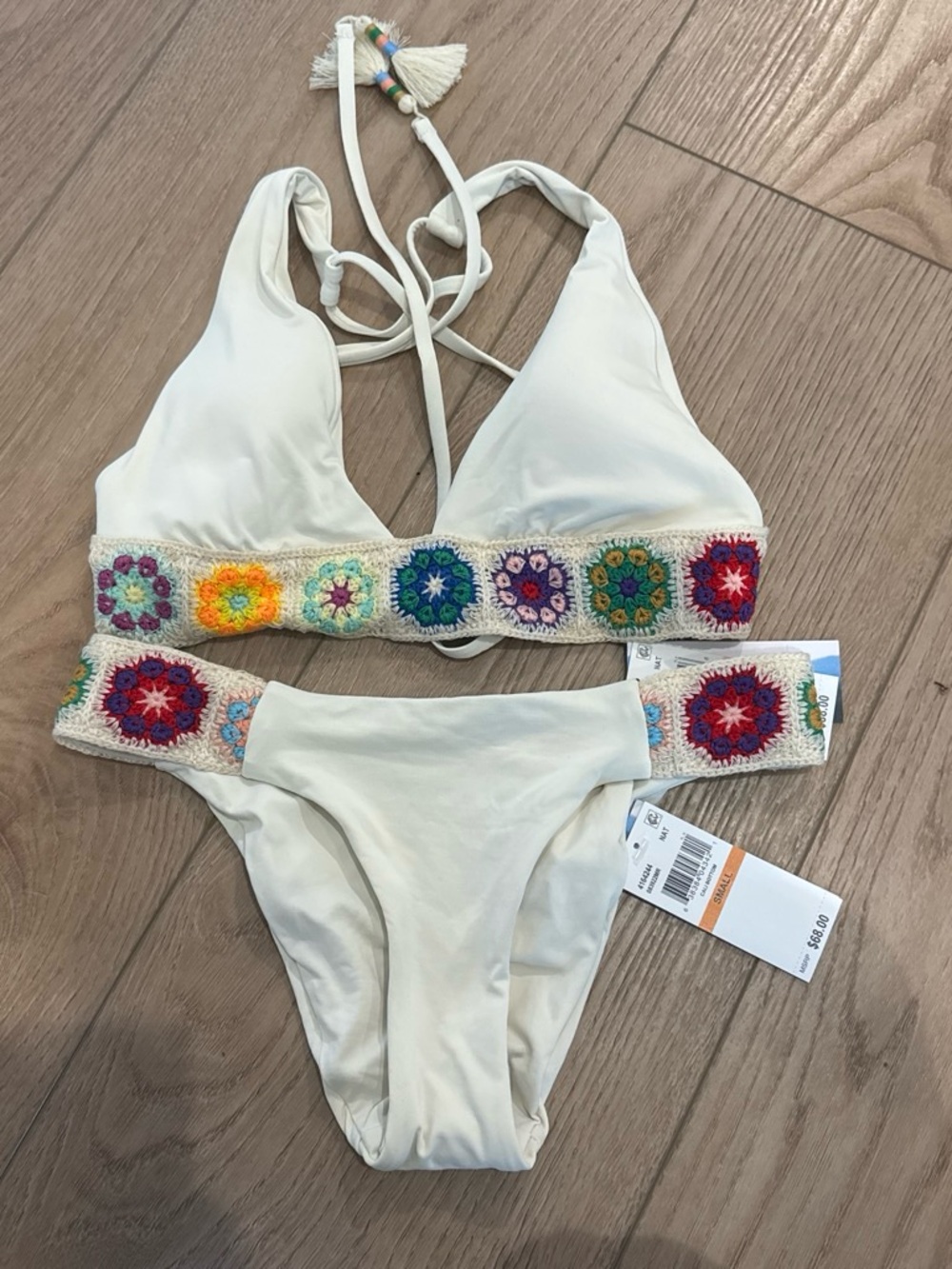 Cream Crochet-Trim Triangle Bikini Set - Women Intimates & Sleepwear